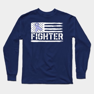 Stomach Cancer Awareness Fighter American Flag Periwinkle Long Sleeve T-Shirt